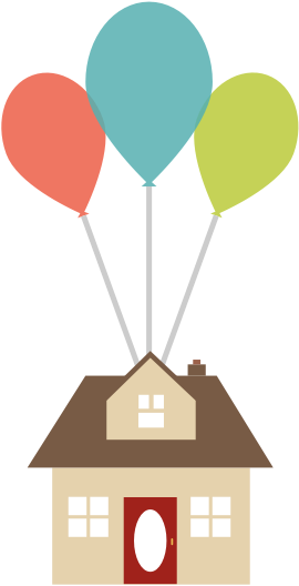 Floating House with Balloons